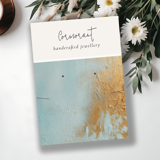 Aqua Blue Guld Oil Paint Struktur Earring Necklace Visitkort (Skapare uppladdad)