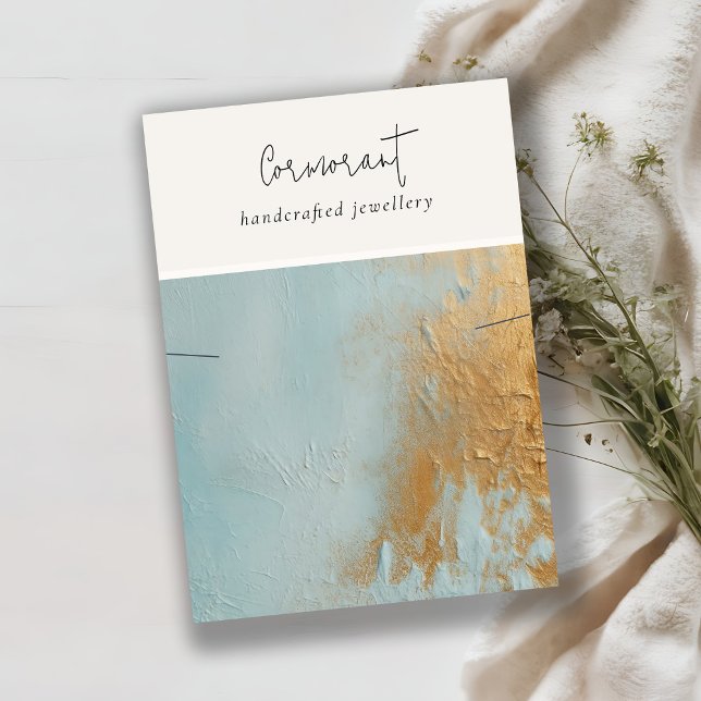 Aqua Blue Guld Oil Paint Struktur Necklace Visning Visitkort (Skapare uppladdad)