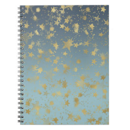 Aqua Blue Guld Ombre Stars Anteckningsbok
