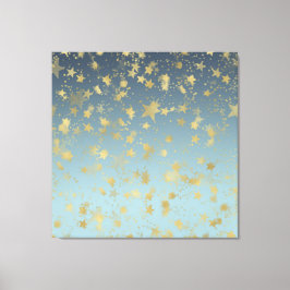 Aqua Blue Guld Ombre Stars Canvastryck