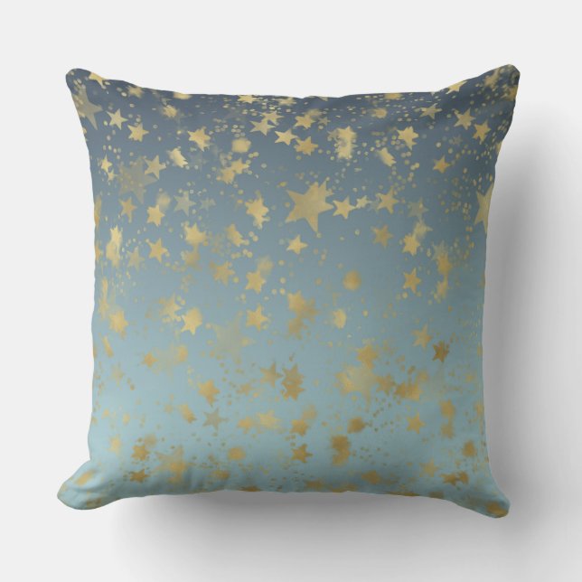 Aqua Blue Guld Ombre Stars Kudde (Framsida)