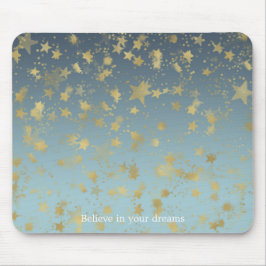 Aqua Blue Guld Ombre Stars tror på dina drömmar Musmatta