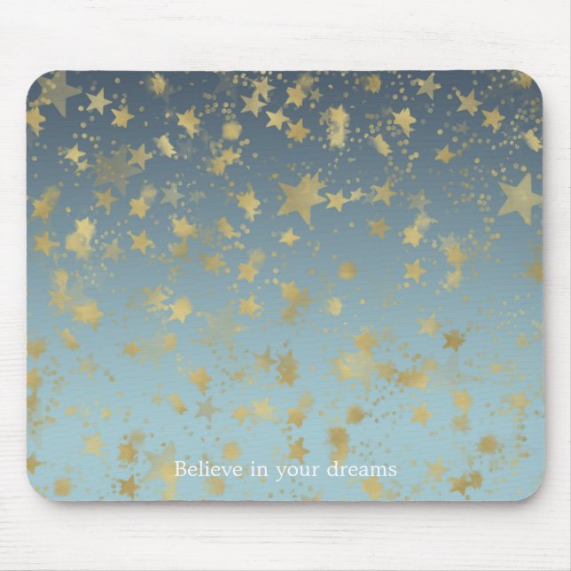 Aqua Blue Guld Ombre Stars tror på dina drömmar Musmatta (Framsidan)
