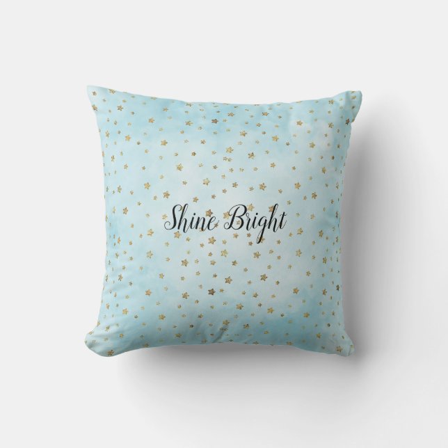 Aqua Blue Guld Stars Kudde (Framsida)