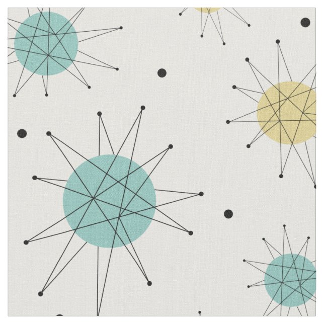 Aqua Blue Gult Franciscan Starburst i mitten av år Tyg (Närbild)