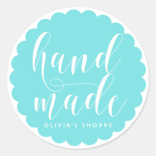 Aqua Blue Hand har gjort moderna Calligraphy Busin Runt Klistermärke