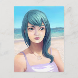 Aqua - Blue Hearing Söt Girl Girl på Beach Vykort