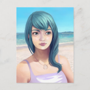 Aqua - Blue Hearing Söt Girl Girl på Beach Vykort