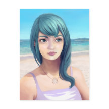 Aqua - Blue Hearing Söt Girl Girl på Beach