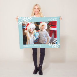 Aqua Blue Helgdag Photo Distress Snöflingor Fleecefilt