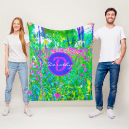 Aqua Blue Impressionistic Garden Ligcape Fleecefilt