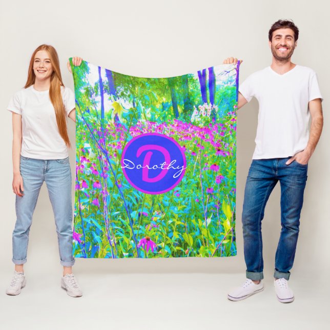 Aqua Blue Impressionistic Garden Ligcape Fleecefilt (På plats)