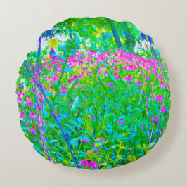 Aqua Blue Impressionistic Garden Ligcape Rund Kudde