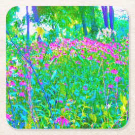 Aqua Blue Impressionistic Garden Ligcape Underlägg Papper Kvadrat