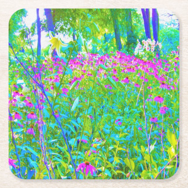 Aqua Blue Impressionistic Garden Ligcape Underlägg Papper Kvadrat (Framsidan)