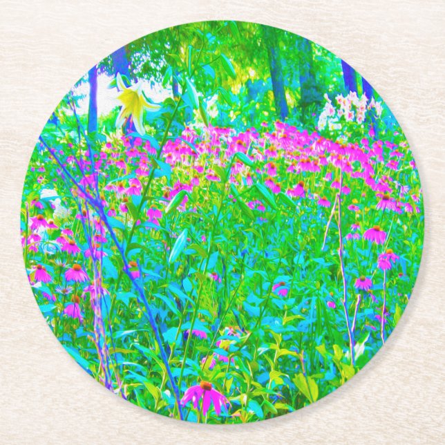 Aqua Blue Impressionistic Garden Ligcape Underlägg Papper Rund (Framsidan)