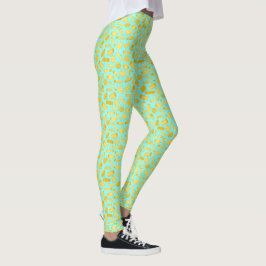 Aqua Blue Italia Pasta Shapes Restaurant Waitress Leggings