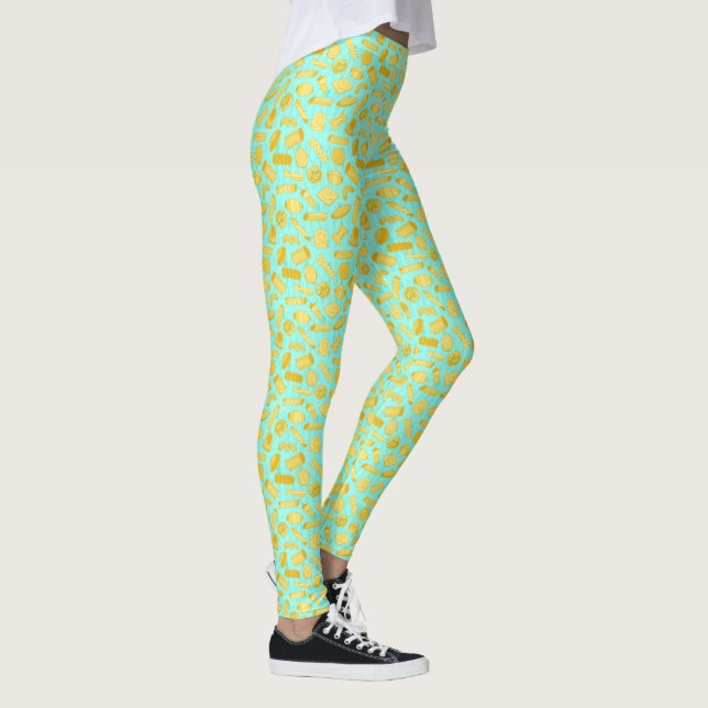 Aqua Blue Italia Pasta Shapes Restaurant Waitress Leggings (Höger)