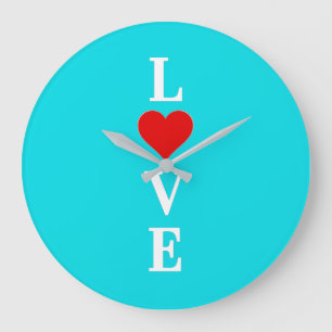Aqua Blue KÄRLEK Heart Stor Klocka