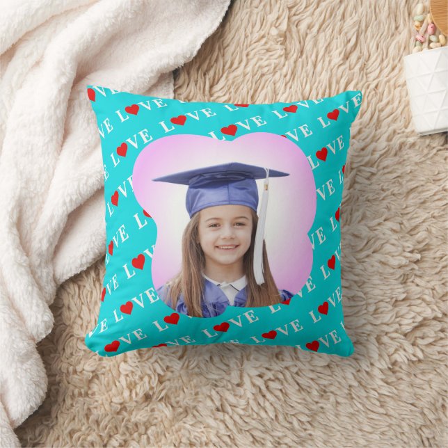 Aqua Blue KÄRLEK Modern Chic Kudde (Filt)