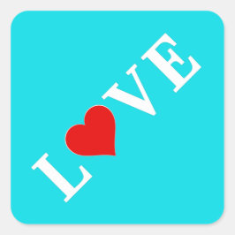 Aqua Blue KÄRLEK Modern Elegant Fyrkantigt Klistermärke