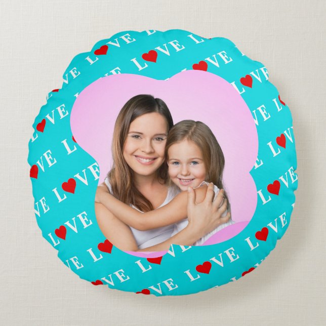 Aqua Blue KÄRLEK Rund Kudde (Framsidan)