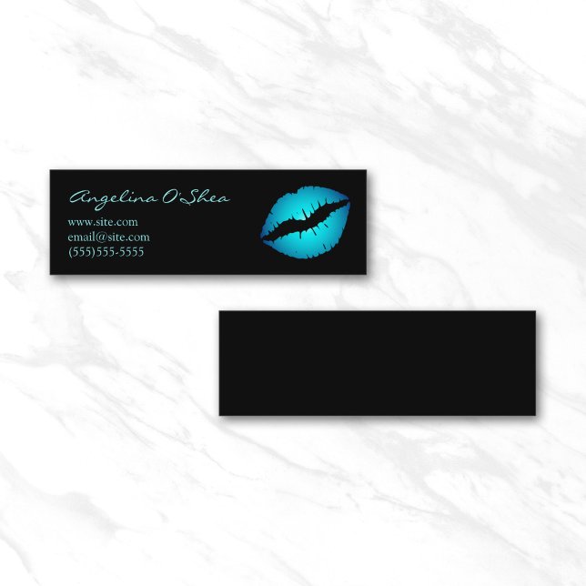 Aqua Blue Läppstift Mini Visitkort (Blue Lipstick Skinny Business Card)