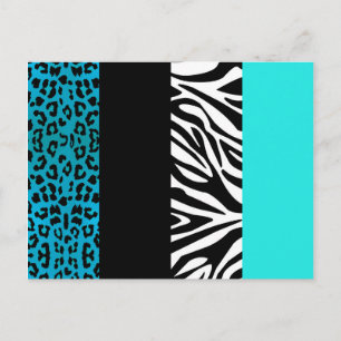 Aqua Blue Leopard och Zebra Animal Print Vykort