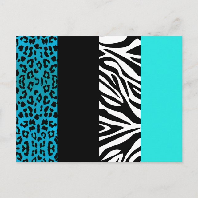 Aqua Blue Leopard och Zebra Animal Print Vykort (Framsida)