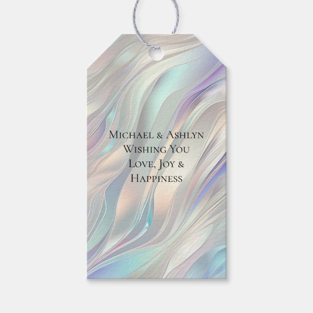 Aqua Blue Lila Pearl White Bröllop Presentetikett (Framsidan)