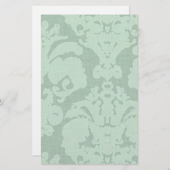 Aqua Blue Linen Damask Brevpapper (Fram/baksida)