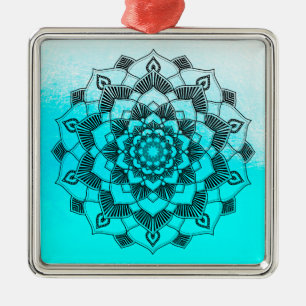 Aqua Blue Mandala-Abstrakten Vacker jul Julgransprydnad Metall