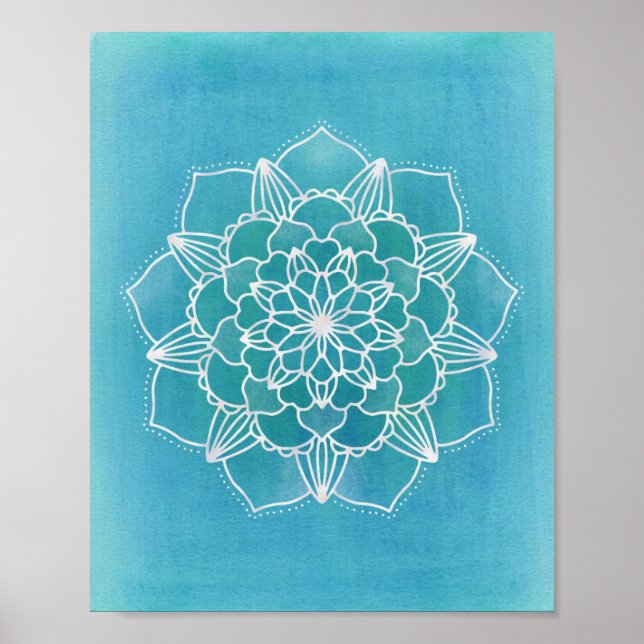 Aqua Blue Mandala Flower Geometric Circle Art Poster (Framsidan)