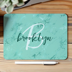 Aqua Blue Marble Foil Script Monogram Musmatta
