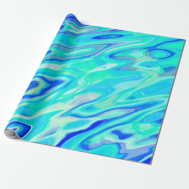Aqua Blue Marble Struktur Abstrakt Liquid Mönster Presentpapper (Utrullad)
