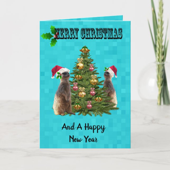 Aqua Blue Meerkat God jul Card Kort (Framsida)