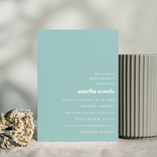 Aqua Blue Minimalist Modern Cute Baby Shower Inbjudningar