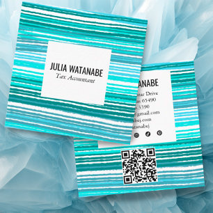 Aqua Blue Minimalist Rand QR Social Media Fyrkantigt Visitkort