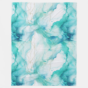 Aqua Blue Mint Guld White Marble Fleecefilt