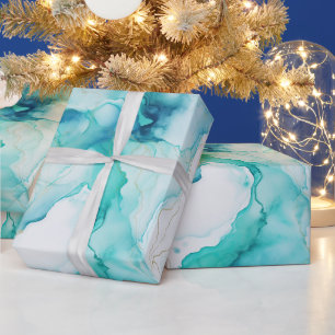 Aqua Blue Mint Guld White Marble Presentpapper