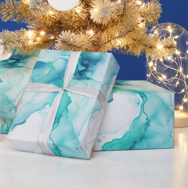 Aqua Blue Mint Guld White Marble Presentpapper (Helgdagar)