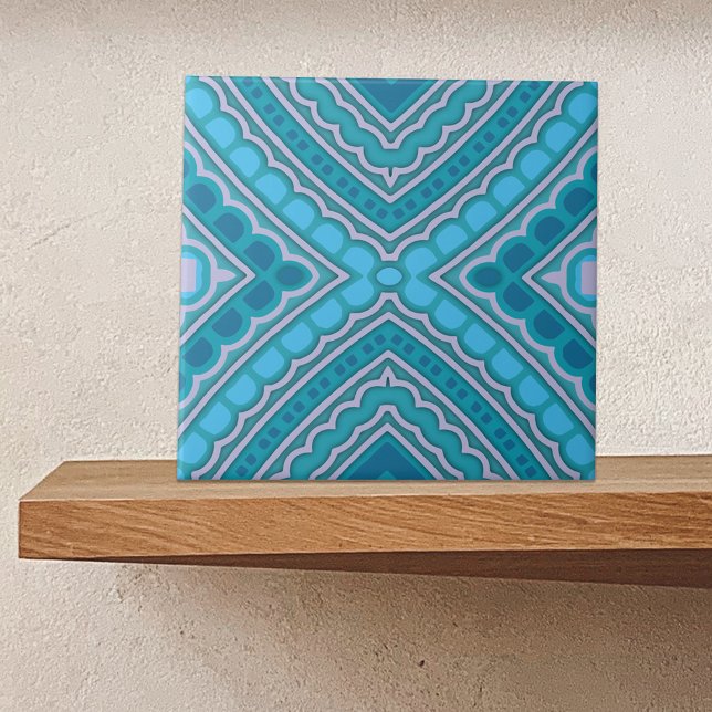 Aqua Blue Mint Teal Turcos Ethnic Boho Mönster Kakelplatta (Skapare uppladdad)