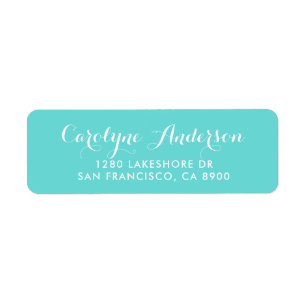 Aqua Blue Modern Script Typography Bröllop Adress Returadress Etikett