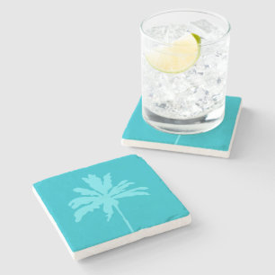 Aqua Blue Modern Tropical Handflatan Träd, sommarh Stenunderlägg