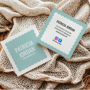 Aqua Blue Modern Wave Simple Social Media Icons Fyrkantigt Visitkort