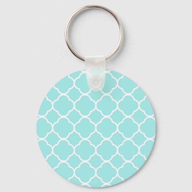 Aqua Blue Moroccan Mönster Nyckelring (Framsida)