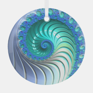 Aqua Blue Nautilus Snäcka Fractal Spiral Suncatche Julgransdekoration