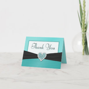 Aqua Blue och Black Glitter Heart Tack Kort