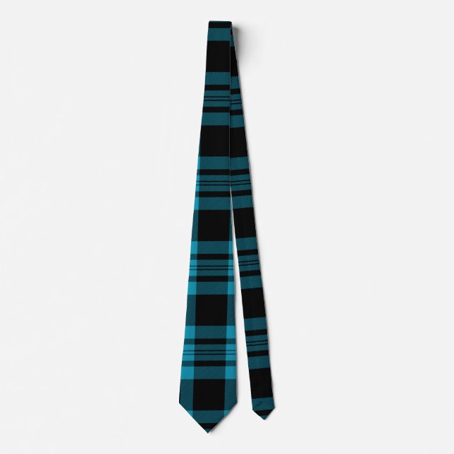 Aqua Blue och Black Tartan Play Mönster Slips (Framsida)
