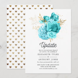 Aqua Blue och guld blommig bröllopsuppdatering Inbjudningar